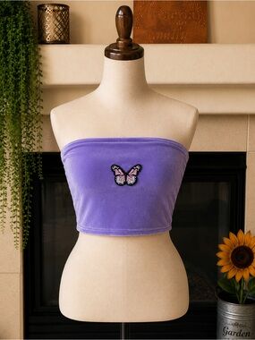 ROMWE Lavender Velvet Butterfly Tube Top